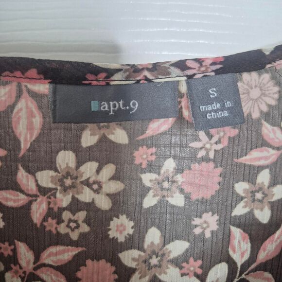 Apt. 9 Brown & Pink Floral Short Sleeve Blouse Y2K Cottage Fairy Size Small - Picture 5 of 6